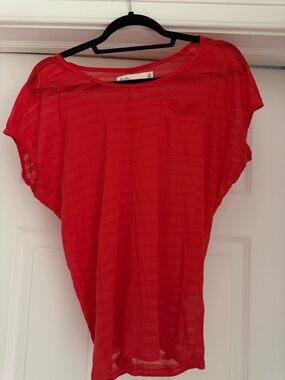 Madewell Red Sheer Stripe Pocket Tee